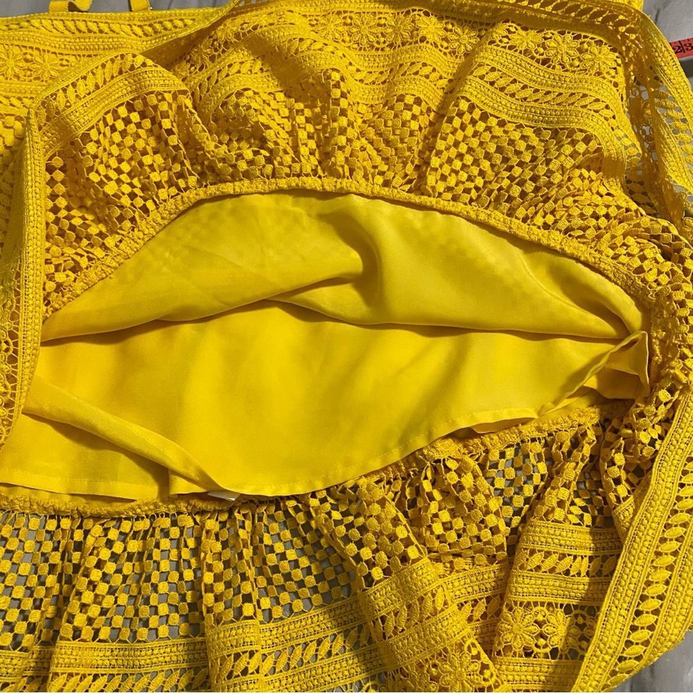 J. Crew Sunny Yellow Eyelet Crochet Lace Tiered Midi Dress Sundress Size 16 - Picture 9 of 15